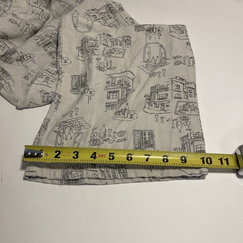 Cali 1850 M Linen Rayon Pants Beige European Cafe Sketch Print Wide Leg Vacation - Picture 7 of 11